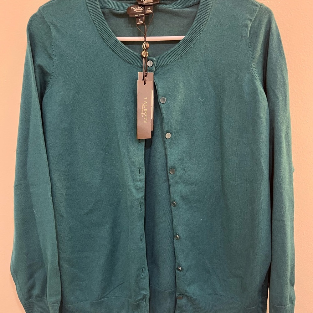 NWT Talbots Pima Cotton tank top and matching cardigan Teal Button-Up Sweater